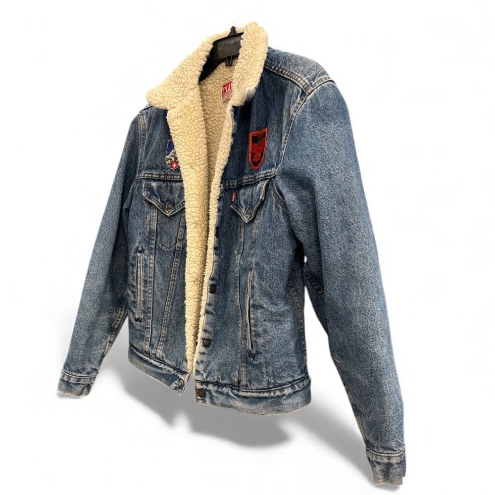 Vintage 80s Levi’s San Francisco Sherpa Lined Denim Trucker Jacket 40L - Picture 4 of 16
